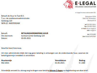 huurder betaalt niet